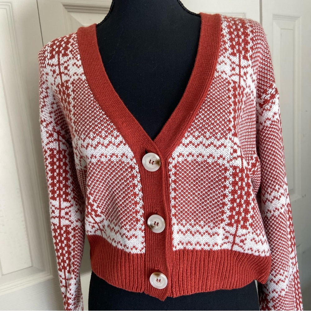 No Boundaries Rust and White Button-Up Cardigan